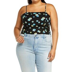 BP. Ruched Crop Cami Black Floral Plus Size 2X